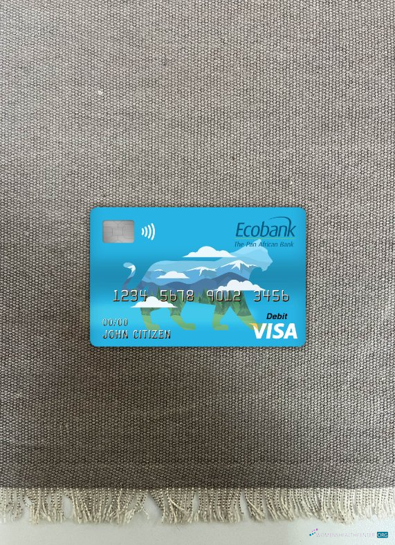 Download Central African republic ecobank visa debit card photolook front Photoshop template
